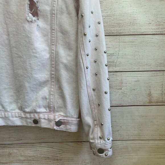 POL DISTRESSED AND STUDDED JEAN JACKET IN PINK - Picture 12 of 14